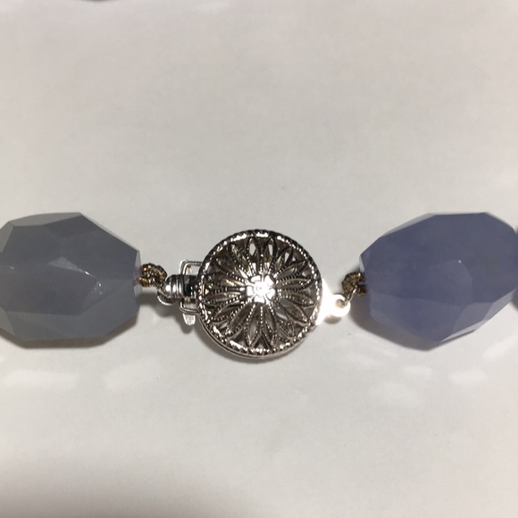 GEM TREASURES BLUE CHALCEDONY BEAUTIFUL 14K WHITE GOLD CLOSURE STONES NECKLACE - Picture 5 of 11